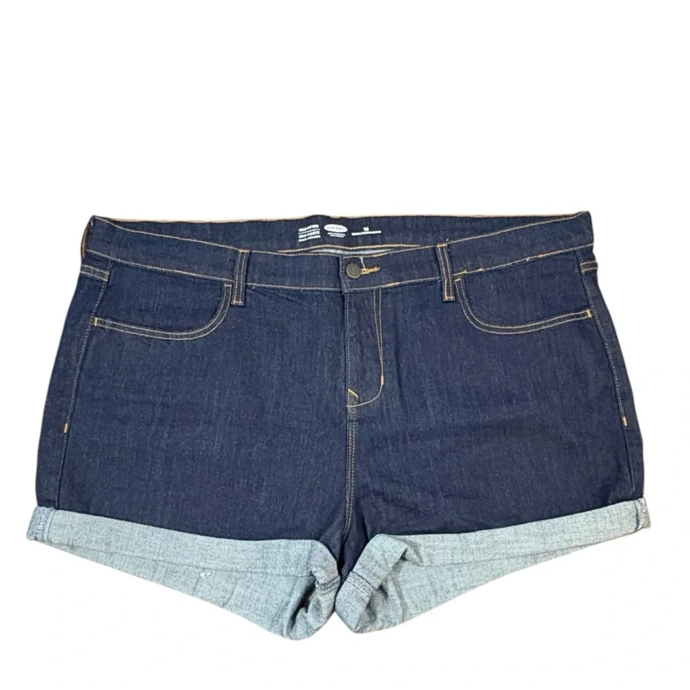 Old Navy Dark Wash Semi-Fitted Jean Shorts w/ Rolled Cuffs (Size 18)